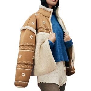 UGG Marlene Faux Suede & Fleece Jacket ATHERSON in Chestnut Brown/Ivory Size M